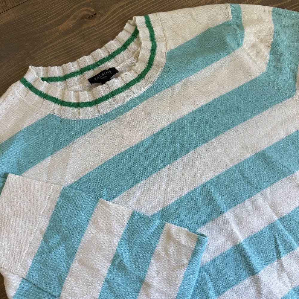 Talbots‎ Womens Petite Large Striped Crewneck Long Sleeve Sweater Preppy Coastal